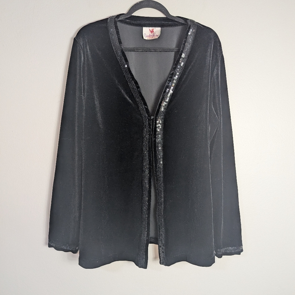1X Quacker Factory Black Velvet Sequin Trim Cardigan